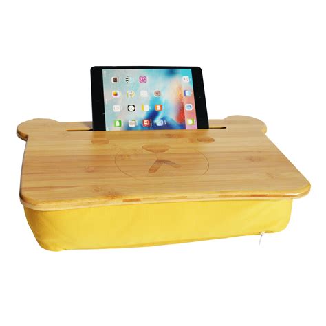 Bamboo Lap Desk With Laptop Storage Compartment Pillow Cushioned Laptop