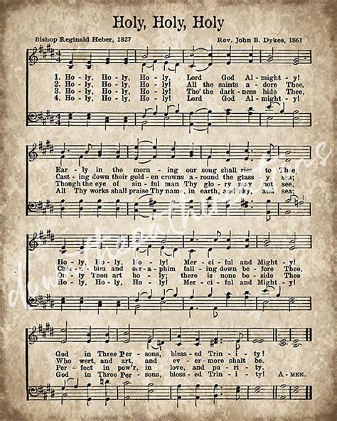 Holy Holy Holy Printable Vintage Hymn Instant Download Aged Antique Sheet Music