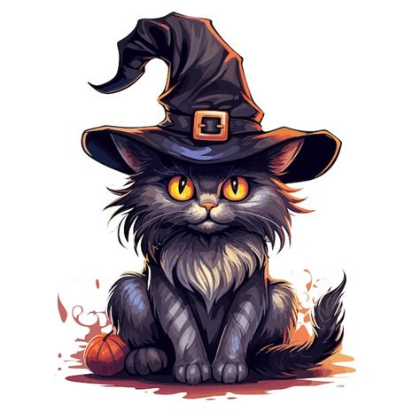 Premium Vector Cat Wearing Witch Hat Happy Halloween Celebration