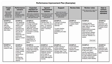 Performance Action Plan Template Awesome Examples Performance