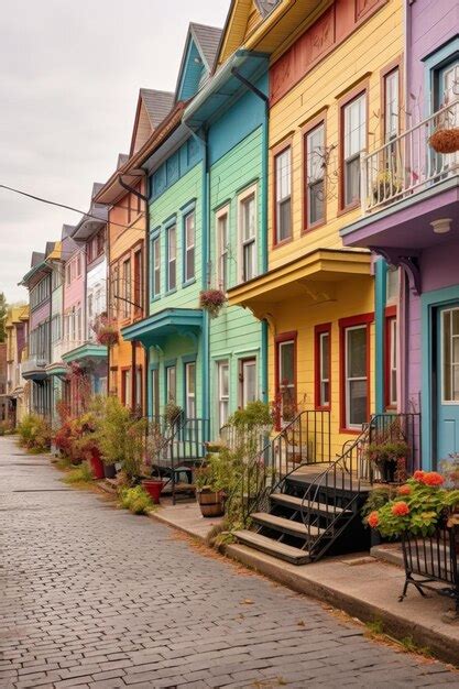 Premium Ai Image Row Of Colorful Townhouses In An Urban Setting