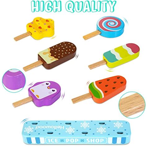 Hellowood Wooden Ice Pop Shop Pretend Play Set For Kids 7 Pieces