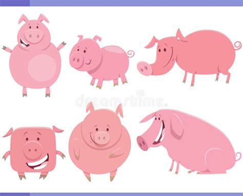 Cartoon Happy Pigs Farm Animal Characters Set Stock Vector