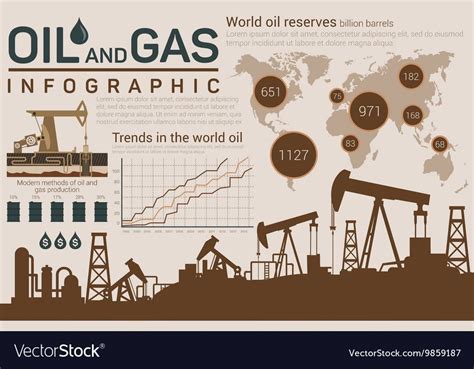 Oil And Gas Template For Infographic With Dark Silhouettes Of Pumps