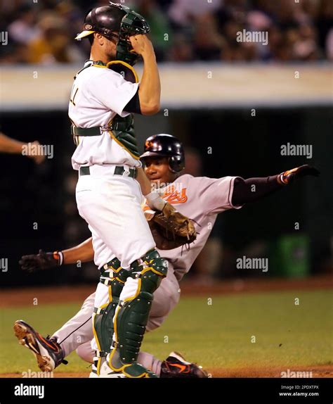 Batimore Orioles Melvin Mora Bottom Scores On A Double By Miguel