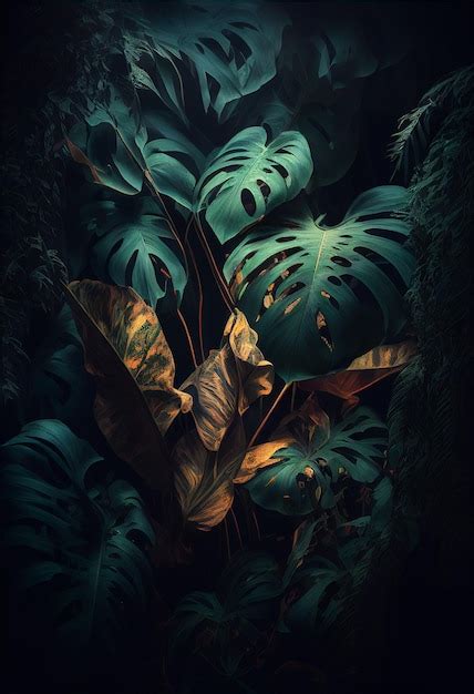 Un Fond Sombre Avec Une Plante Et Des Feuilles Photo Premium