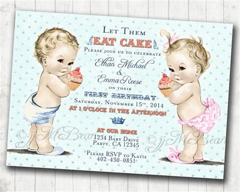 Boy Girl Twins first Birthday Invitation for Twins boy and girl - Coral ...