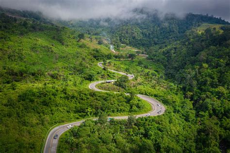 Aerial top view of Mountain and Road to Phu Thap Boek in the morning ...