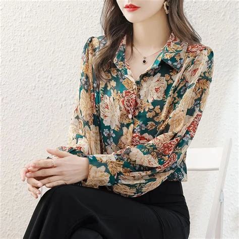 Mulheres Vintage Estampa Floral Neg Cios Camisas Casuais Primavera