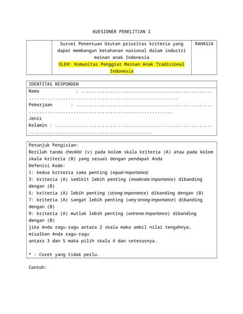 Docx Kuesioner Penelitian I Dokumen Tips
