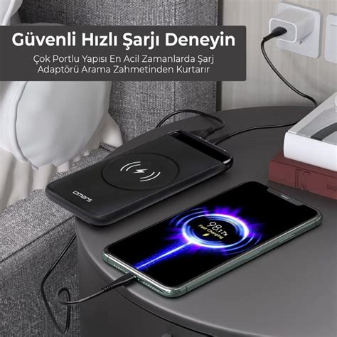 Omars W Mah Kablosuz Arj Powerbank Led G Stergeli Usb Type C Ve