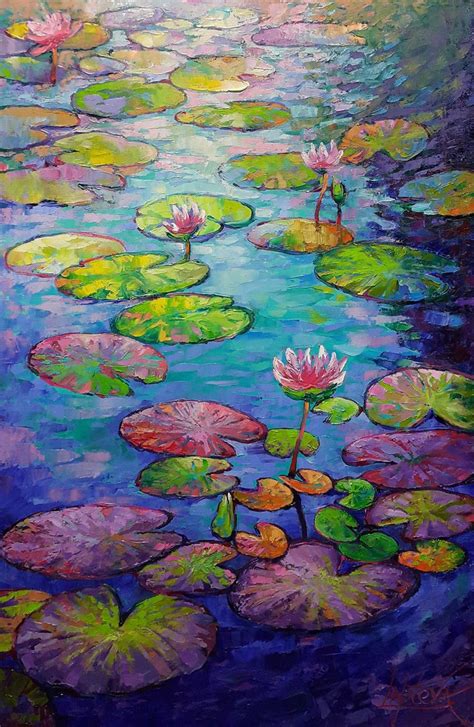 Water Lilies Pond White Pink Flowers Oil Painting Original Etsy