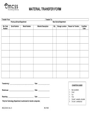 Fillable Online Material Transfer Form Portal Cmcss Net Fax Email