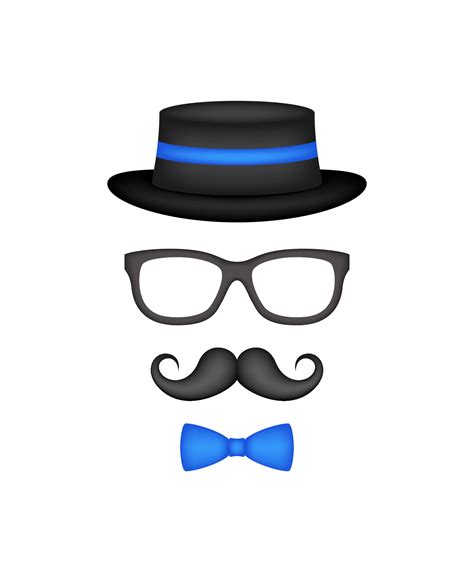 Mustache Bow Tie Hat And Glasses Isolated On White Background