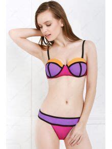 Spaghetti Strap Color Block Bikini Set Pink Bikinis L Zaful