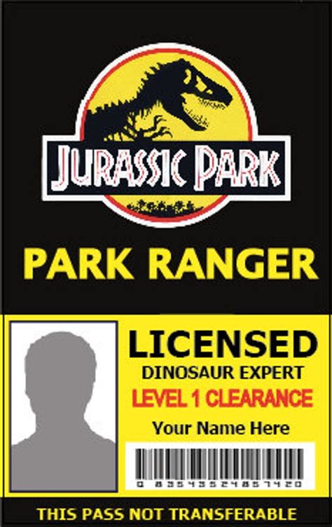 Items Similar To Custom Jurassic Park Pvc Id Pass Park Pass Park Ranger On Etsy