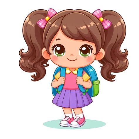 Niña lista para la ilustración de personajes de dibujos animados de la ...