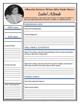 Isabel Allende Biography Worksheet by Ridley Learning Affiliates