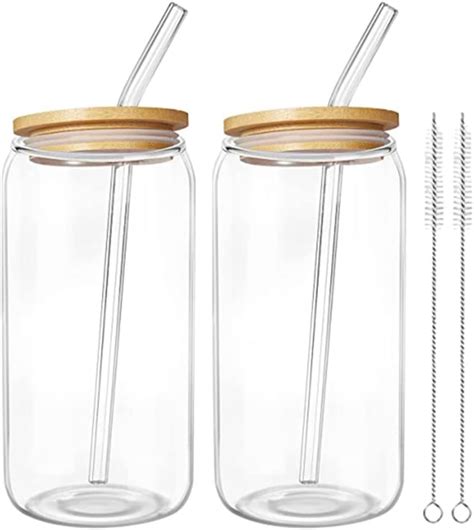 ARTIBETTER Vasos De Vidrio En Forma De Lata Con Tapa De Madera 2 Juegos