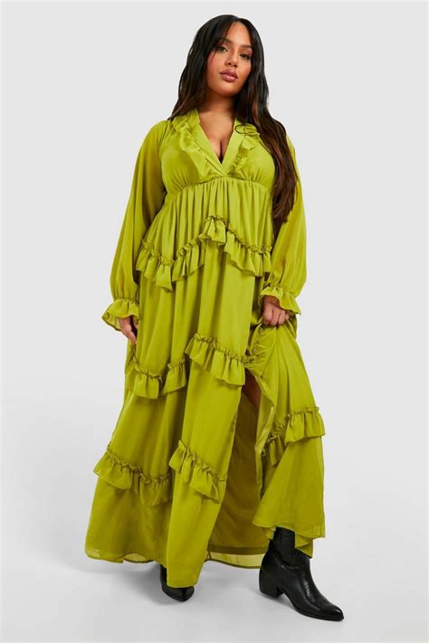 Plus Frill Plunge Ruffle Maxi Dress Boohoo Usa