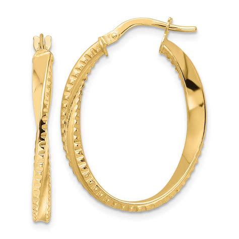 14K Polished Twisted Oval Hoop Earrings Precious Accents Ltd