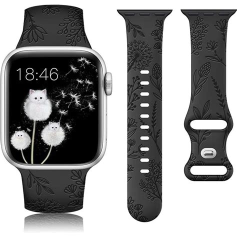 Toyouths Floral Engraved Band Compatible With Apple Watch Band 38mm 40mm 41mm Women Silicone