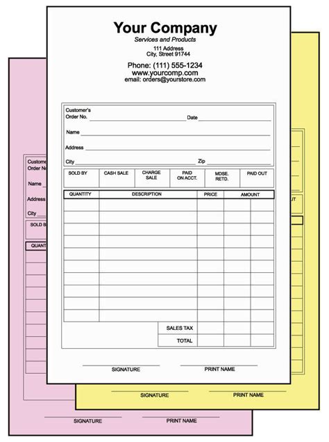 3 Part Carbonless NCR Forms Sales Receipts Quality Custom Invoices