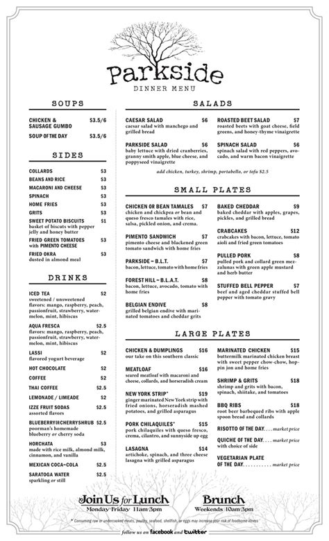 Parkside Menu Menus Design Thomas Scott Layman