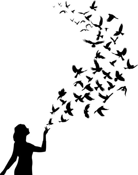 Birds Flying From Girl Hand - Silhouette 10938830 Vector Art at Vecteezy