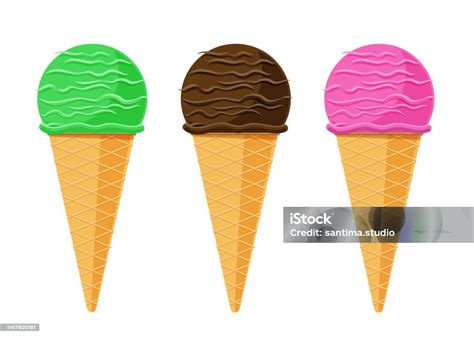 Set Of Ice Cream Cone Isolated Element Vector Illustration Stock Illustration Download Image