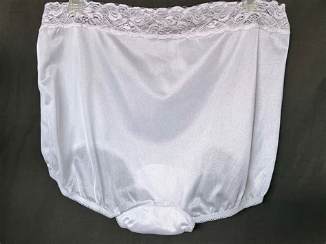 Vintage White Nylon Full Brief Granny Panties Xl Gem