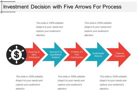 Investment Decision With Five Arrows For Process Powerpoint Slides