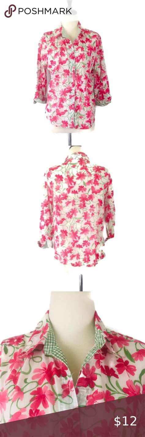 Alfred Dunner Floral Button Up Cotton Blouse Button Up Shirt Spring