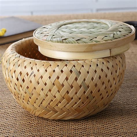 Buy Woven Storage Basket Round Bamboo Basket With Lid Bamboo Online In