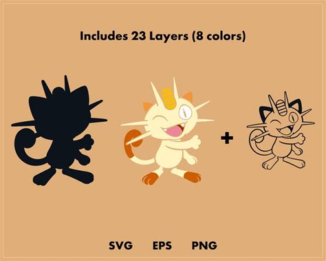 Meowth Pokemon SVG Cut File Layered Digital Template Etsy