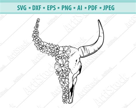 Bull Skull With Flowers Svg Cow Skull Svg Cow Skull Floral Etsy Ireland