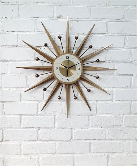 30 27 Gold Atomic Clock Starburst Wall Clock George Nelson Style Handmade 1970s Sunburst Vintage