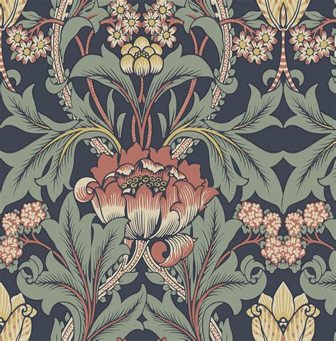 William Morris Bold Floral Dark Blue Wallpaper British Heritage