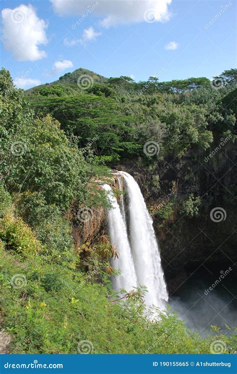 Twin Wailua Falls Kauai Hawaii Waterfall Stock Image Image Of