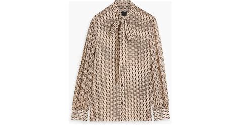 Nili Lotan Carina Pussy Bow Printed Silk Chiffon Blouse In Natural Lyst