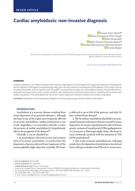 Pdf Cardiac Amyloidosis Non Invasive Diagnosis