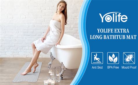 Yolife Extra Long Bathtub Mat With Strong Suckers Non Slip Bath Mat And