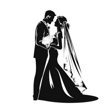 Silhouette Noir Et Blanc Vecteur Simple Mariage Mariée Et Le Marié PNG