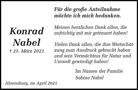 Traueranzeigen Von Konrad Nabel Sh Z Trauer