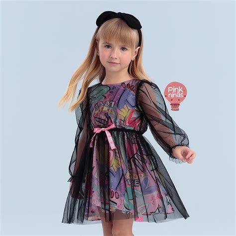 Vestido Infantil Preto Mon Sucr De Tule Em Sobreposi O Tricoline