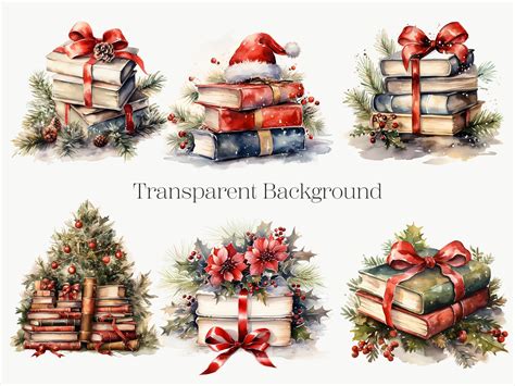 Watercolor Christmas Books Clipart 10 Png Winter Xmas Clip Etsy