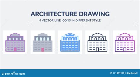 Architecture Drawing Icon In Different Styles Building Design