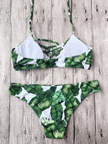 Padded Leaf Print Strappy Bikini In GREEN ZAFUL 2025