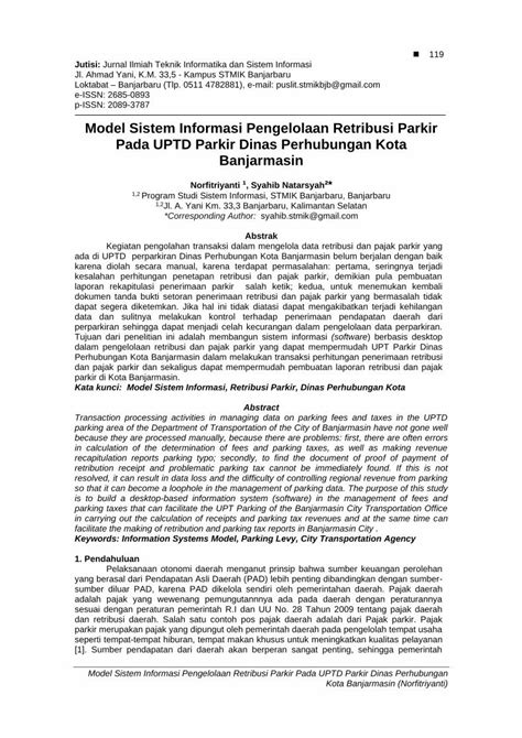 Pdf Model Sistem Informasi Pengelolaan Retribusi Parkir Pada