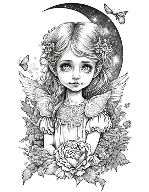 Beautiful Moon Fairies Grayscale Coloring Pages Bonus Movie